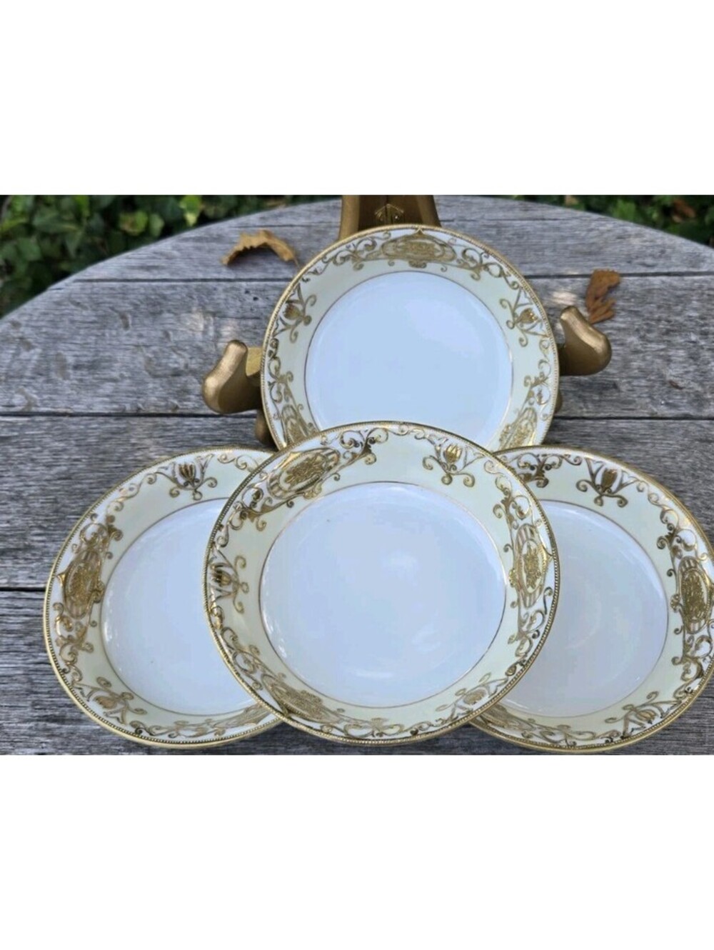 Vintage NORITAKE CHRISTMAS BALL 4 Fruit Bowls 5 1/4" Green & Gold Marks